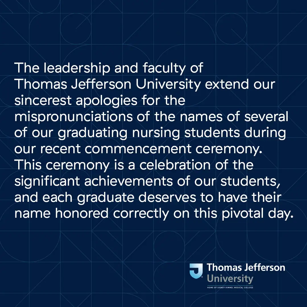 Thomas Jefferson University Apology 1
