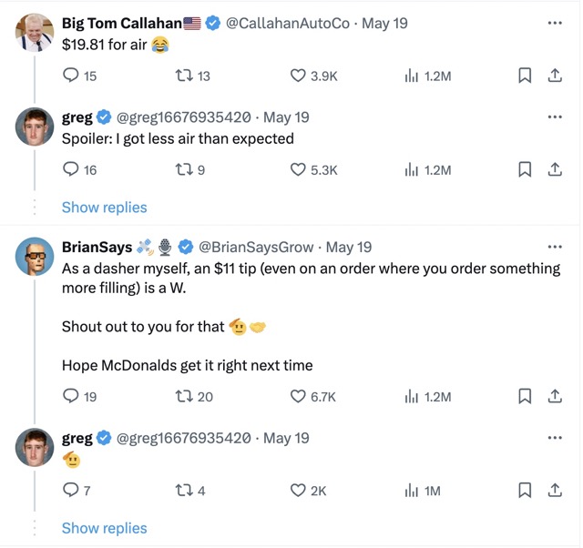 X users reactions on Mcdonald Nothing Burger Order Pic