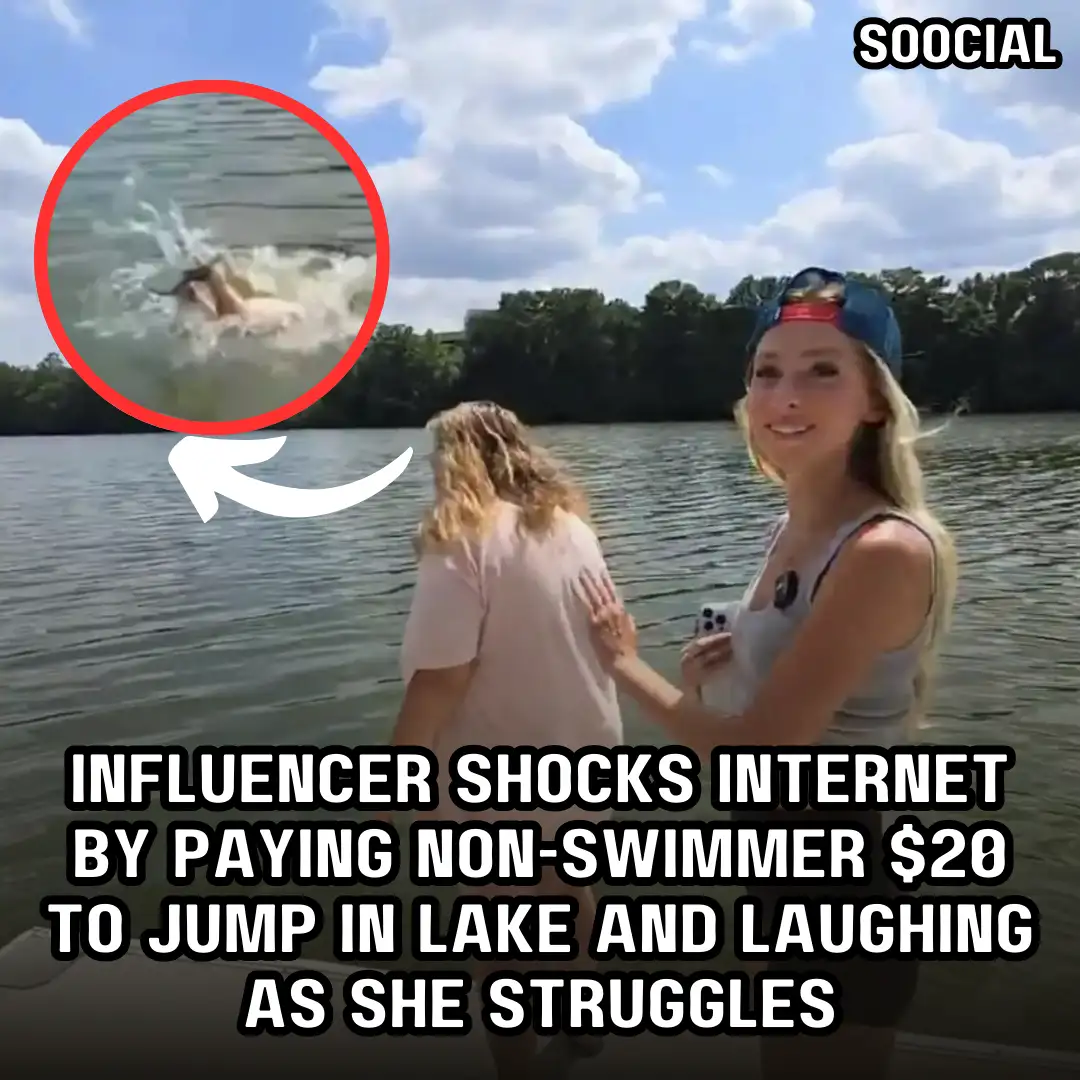 Influencer shocks internet by paying non swimmer 20 to jump in lake and laughing as she struggles